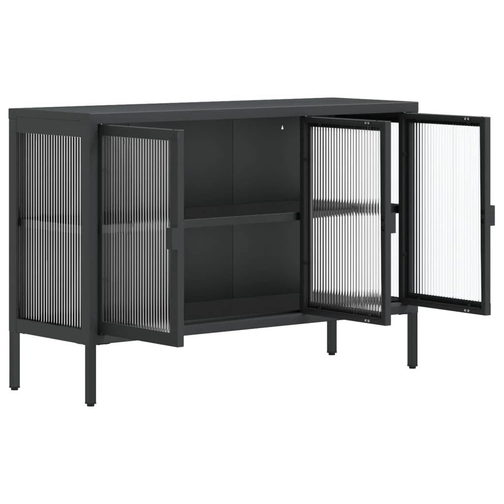 Buffet credenza cassettiera armadio mobile contenitore organizer per cucina soggiorno salotto 105 x 35 x 70 cm vetro e acciaio nero 02_0035837