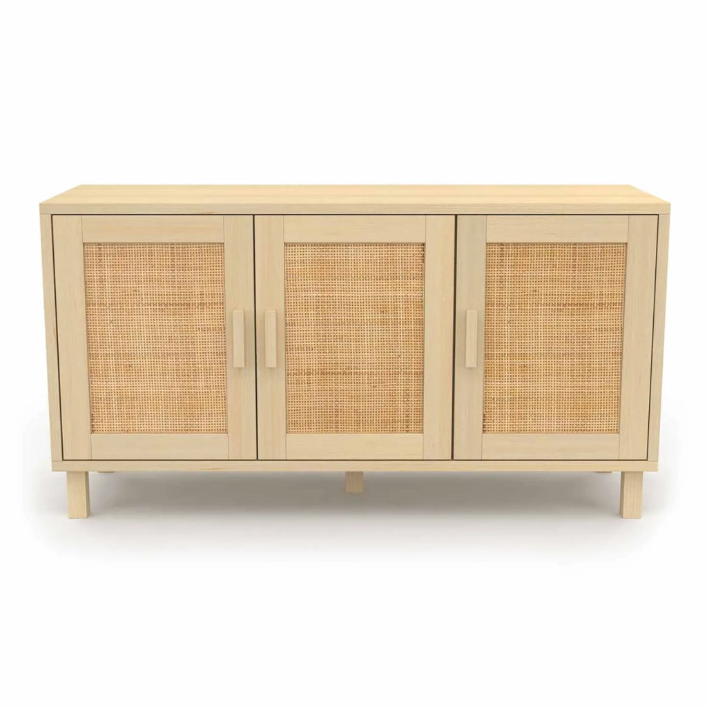IDMarket - 113 cm ELIN Credenza bassa vintage a 3 ante con effetto canna naturale