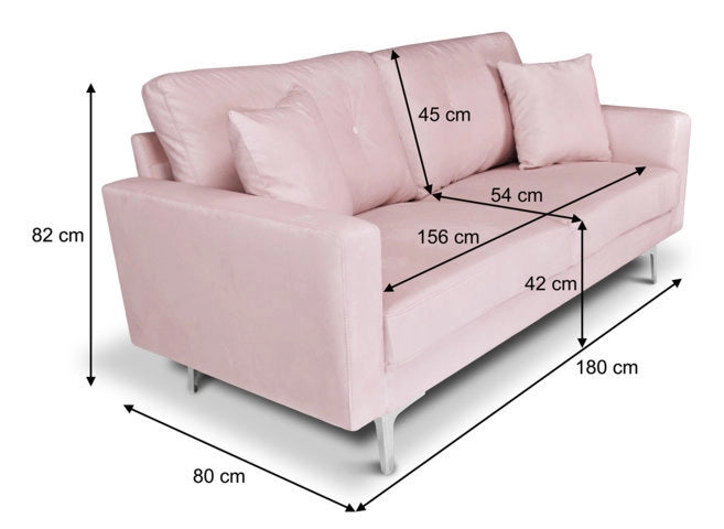 Divano 3 posti in velluto rosa piedi in metallo - Chloe - DI-CH19VLT-PM