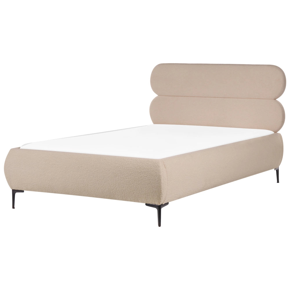 Letto matrimoniale con rete testiera in bouclè tortora gambe in metallo camera da letto 120 x 200 cm classica minimalista