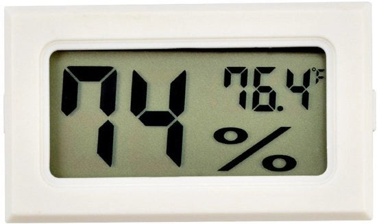 Mini-idrometro digitale con sensore di temperatura, Fahrenheit (°C), bianco.