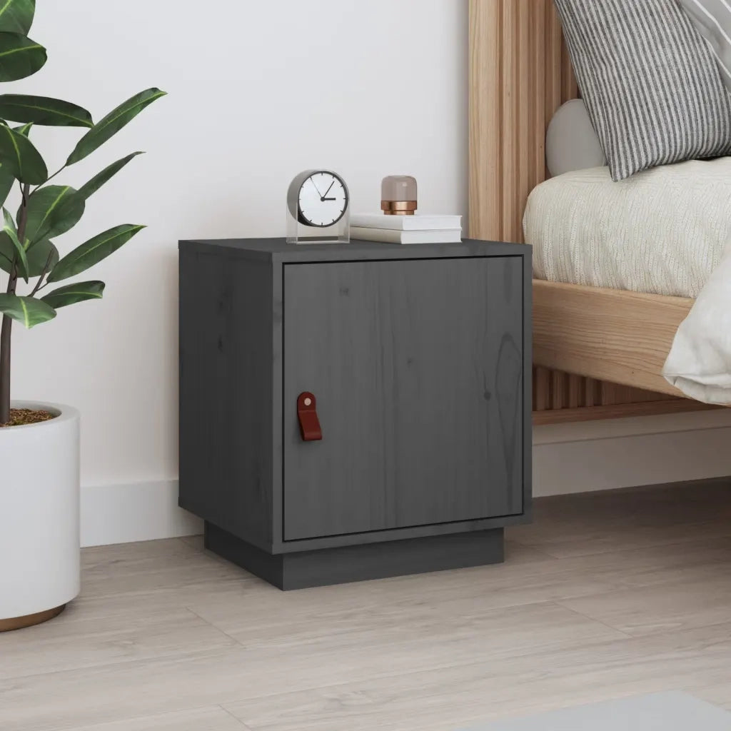 Comodino Grigio 40x34x45 cm in Legno Massello di Pino 818279