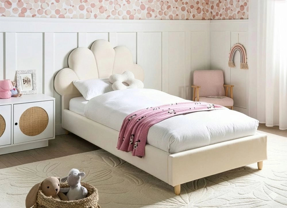 Letto con rete rivestita in velluto beige 90 x 200 cm testiera camera da letto moderna tradizionale per bambini