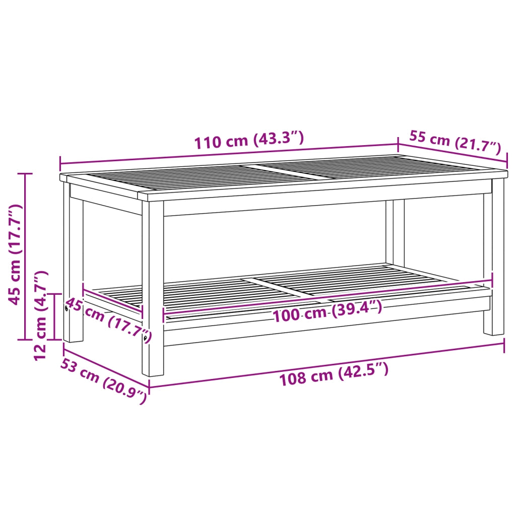 Tavolino da caffÃ¨ 110x55x45 cm in legno massello di acacia