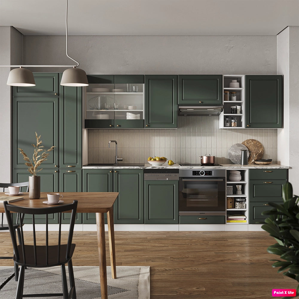 Cucina componibile Fame-Line Verde-oro rustico/Bianco 355 cm, PL Marmo Vicco