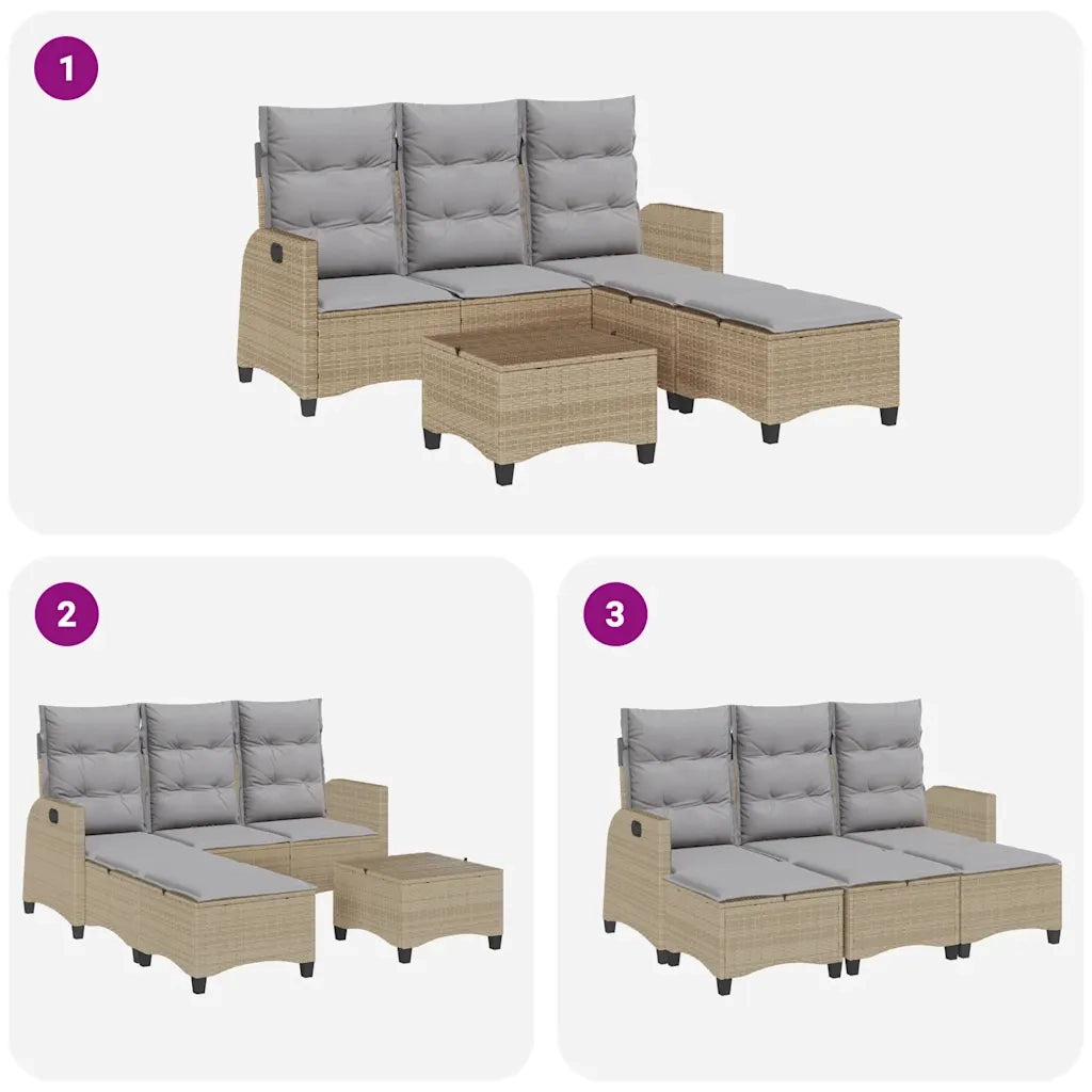 vidaXL Set Divano da Giardino 3 pz con Cuscini a L Beige in Polyrattan