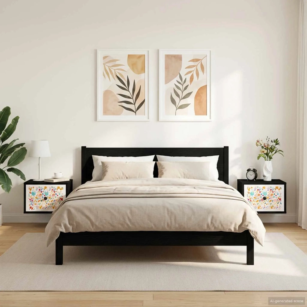 Mobiletto da comodino a parete MAINZ 2 pz Rovere Nero 8007492
