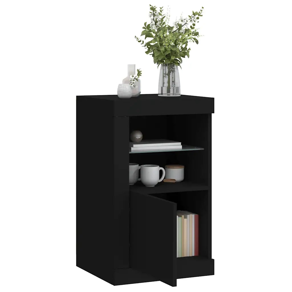 Armadietto con Luci LED Nero in Legno Multistrato 836632
