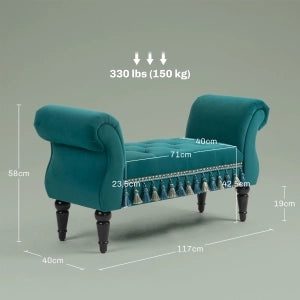 Panca imbottita in stile vintage, 117 x 40 x 58 cm, verde, per soggiorno, camera da letto e ingresso