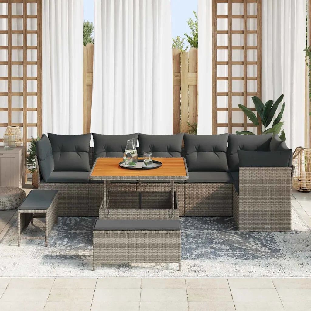 Set Divano da Giardino con cuscino 9 pcs Grigio 3363448