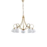 Lampadario 5 Luci Dallas BeLight Ferro Battuto Avorio e Vetro Bianco