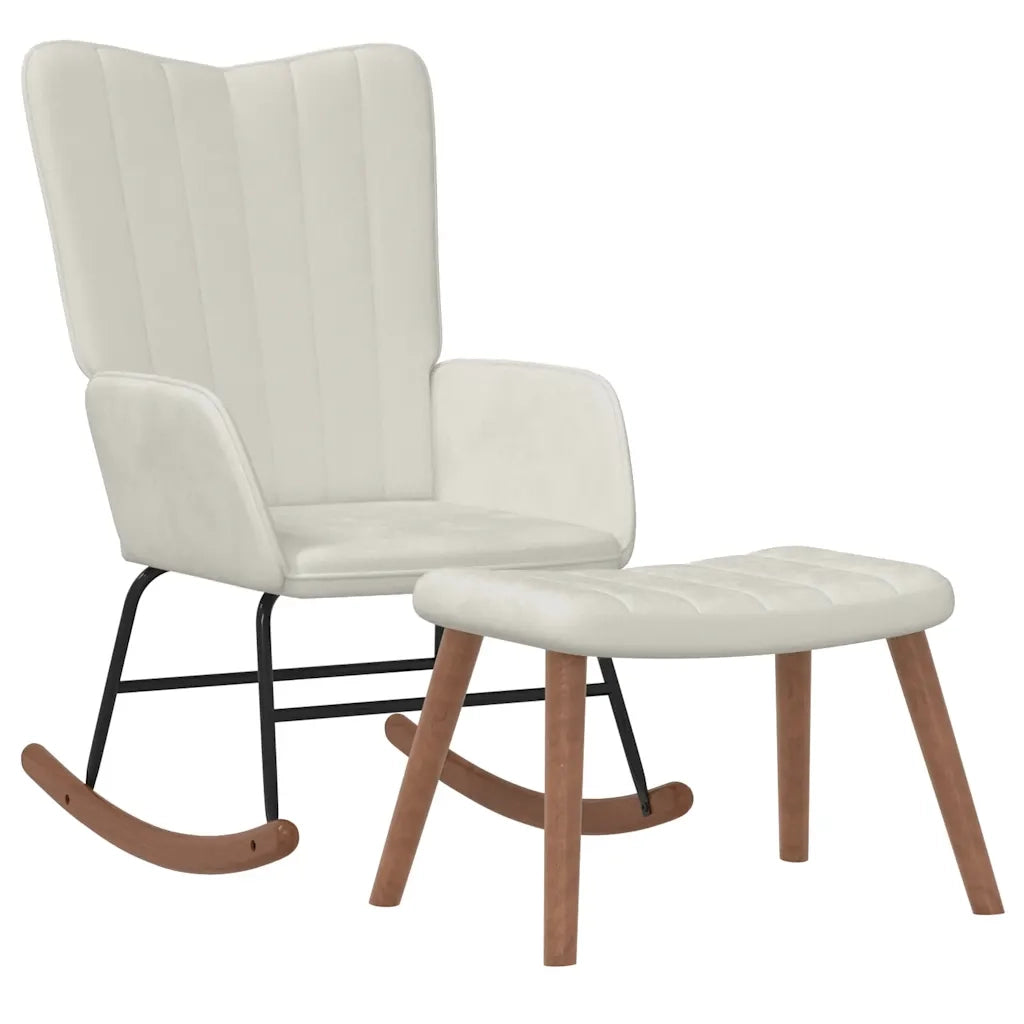 Poltrona a Dondolo con Poggiapiedi Bianco Crema in Vellutocod mxl 72543