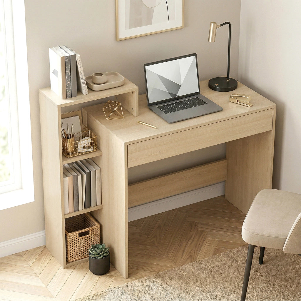 Scrivania PC Moderna con Ripiani e Cassetto ¨C zephmum ¨C Legno 100x40x90 cm