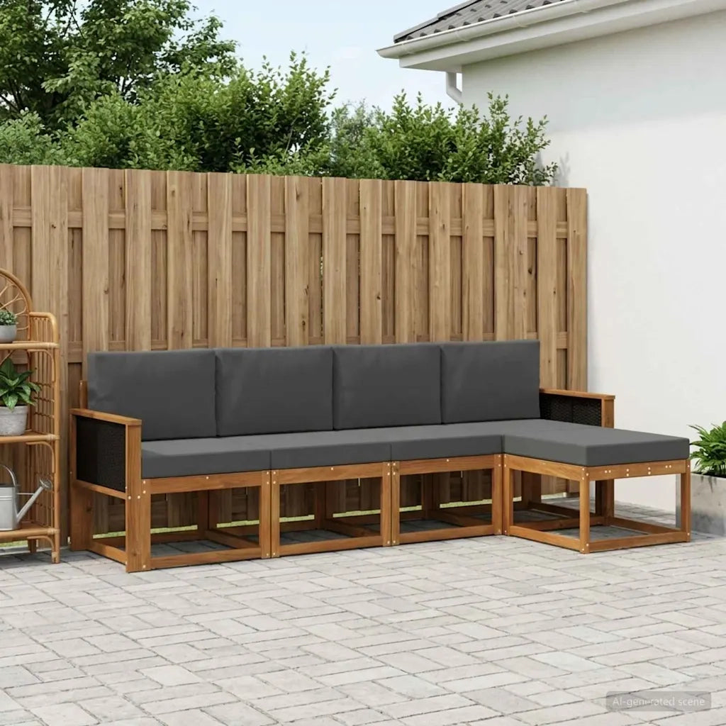 Set di divani da esterno 5 pcs Naturale e Antracite Poliestere