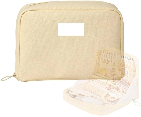 Etui di grande capacità - 8-vetrina etui - Etui tridimensionale - Etui per scuola - Etui per ufficio - Materiale di alta qualità in canapa beige - Etui per pennarelli