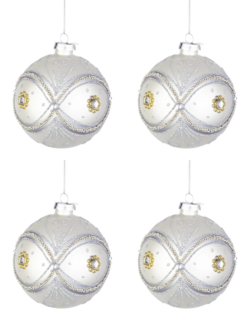Palline di Natale in Vetro Argento Perline Eleganti Addobbi Albero Decorazioni Diametro: 100 mm