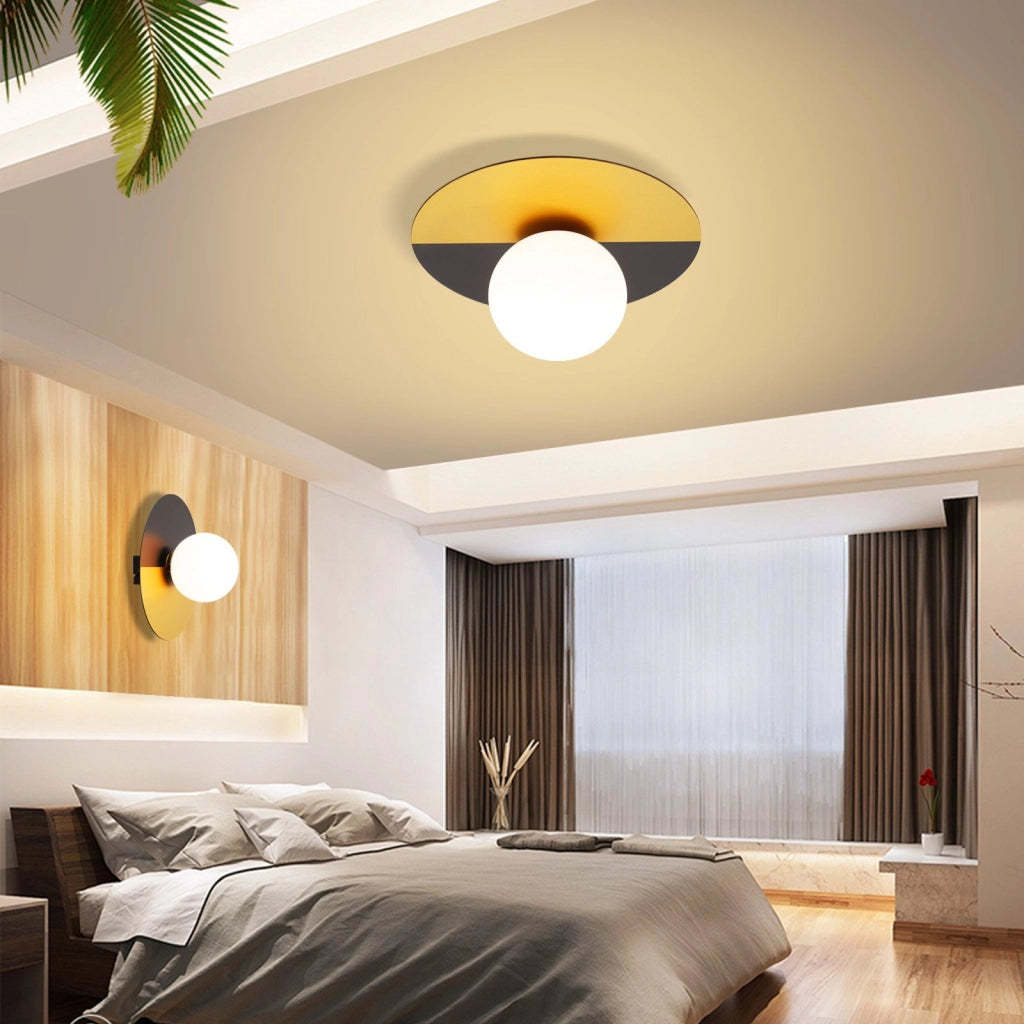 ZMH Lampada da soffitto retrò nero oro rotonda vetro E14 per soggiorno corridoio