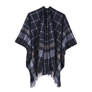 Nuova sciarpa/scialle a quadri, in cashmere double-face, con apertura a met¨¤.