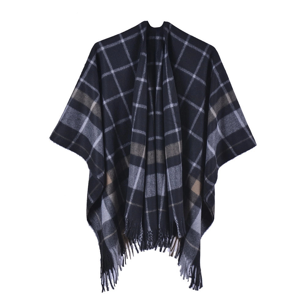 Nuova sciarpa/scialle a quadri, in cashmere double-face, con apertura a met¨¤.