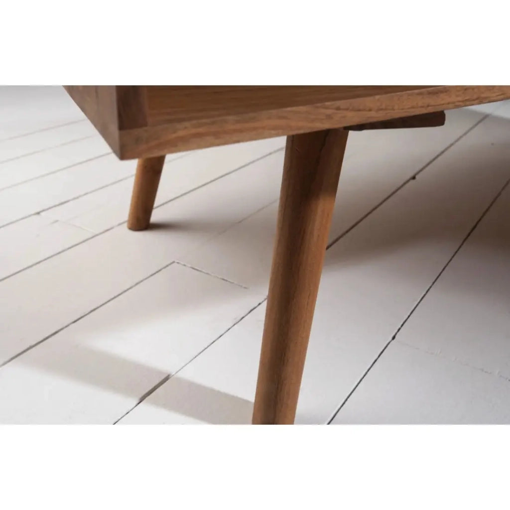 Tavolino basso SCANI 100 cm in legno di acacia massiccio verniciato stile scandinavo