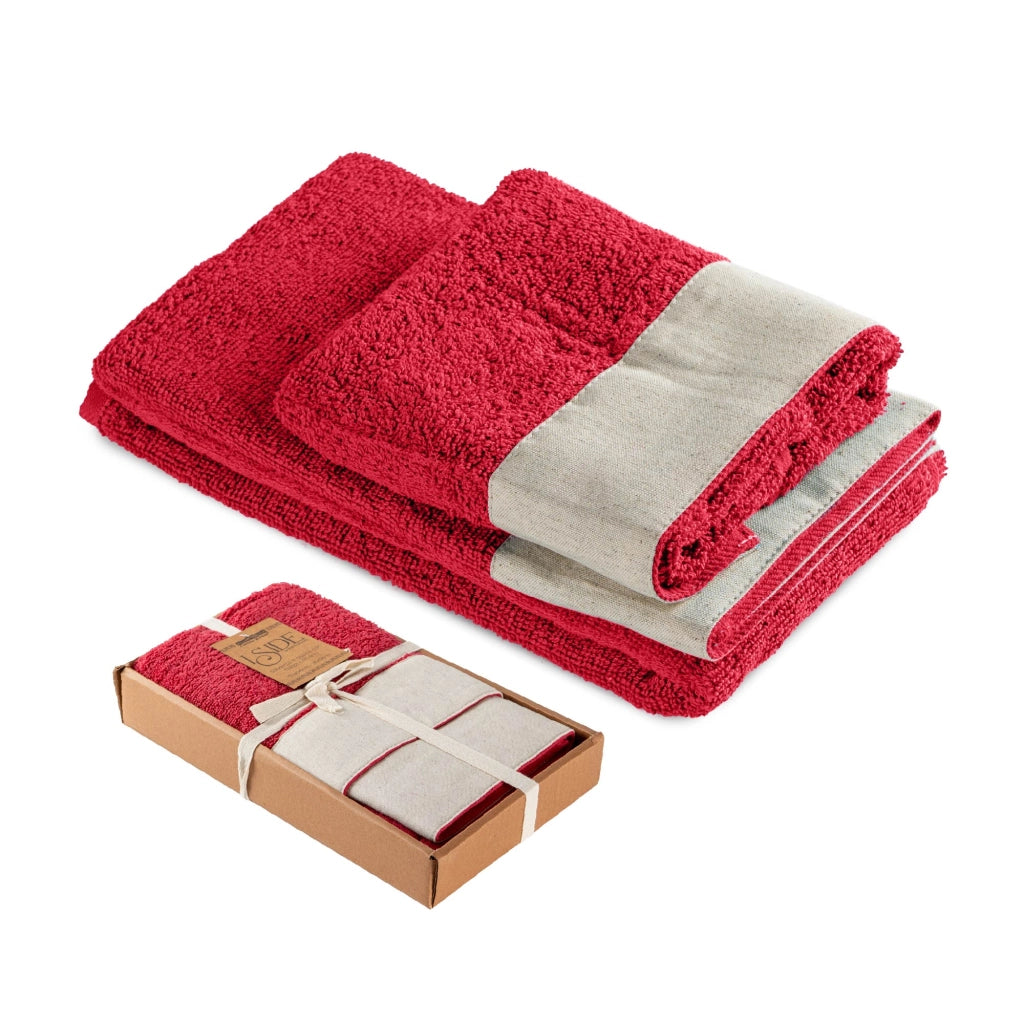 Set Asciugamani Bagno 2 Pezzi con Balza in Lino – Salvietta + Ospite – Morbidi, Super Assorbenti e Delicati sulla Pelle – Certificati OEKO-TEX – Eleganti e Resistenti  Fragola