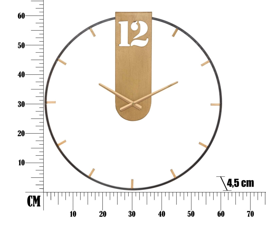 Orologio da Muro Oroy Ø60x4,5 cm in Ferro Oro e Nero
