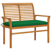 Panca da giardino arredo da esterno terrazza con cuscino verde 112 cm legno massello di teak 02_0011558