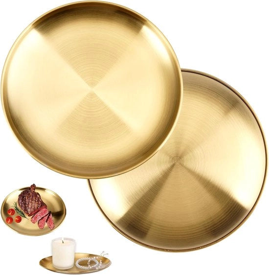 Piatti Ronde - 20 cm - Giallo - 2 Pezzi - Piastre Decorative - Piatti Ronde Gialli - Acciaio Inossidabile - Adatto per Casa - Cucina - Campeggio