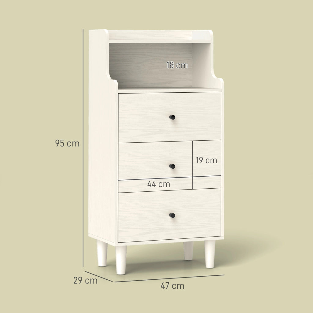 Cassettiera 3 Cassetti 2 Ripiani Aperti Moderna ¨C zephmum ¨C Bianco Veteado 47x29x95cm