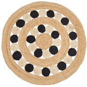 Tappeto beige e nero rotondo 140 cm Boho Rustico a spirale intrecciato fatto a mano Juta naturale Camera da letto Soggiorno