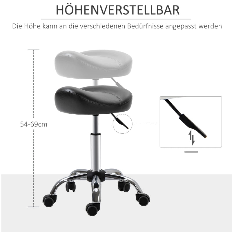 Sgabello regolabile in altezza in finta pelle con seduta ergonomica girevole e ruote nero per saloni e tattoo