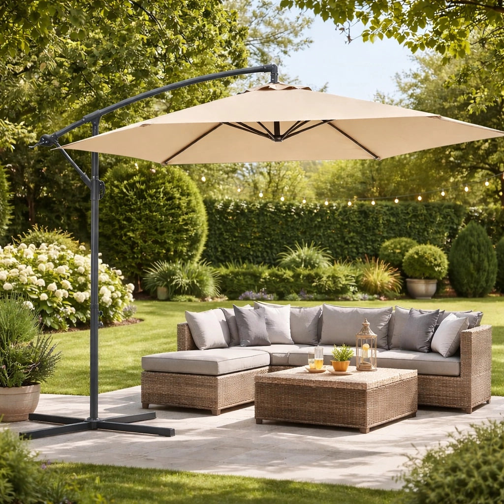Ombrellone da Giardino Palo Laterale 3 mt Beige Alluminio Waterproof con Manovella