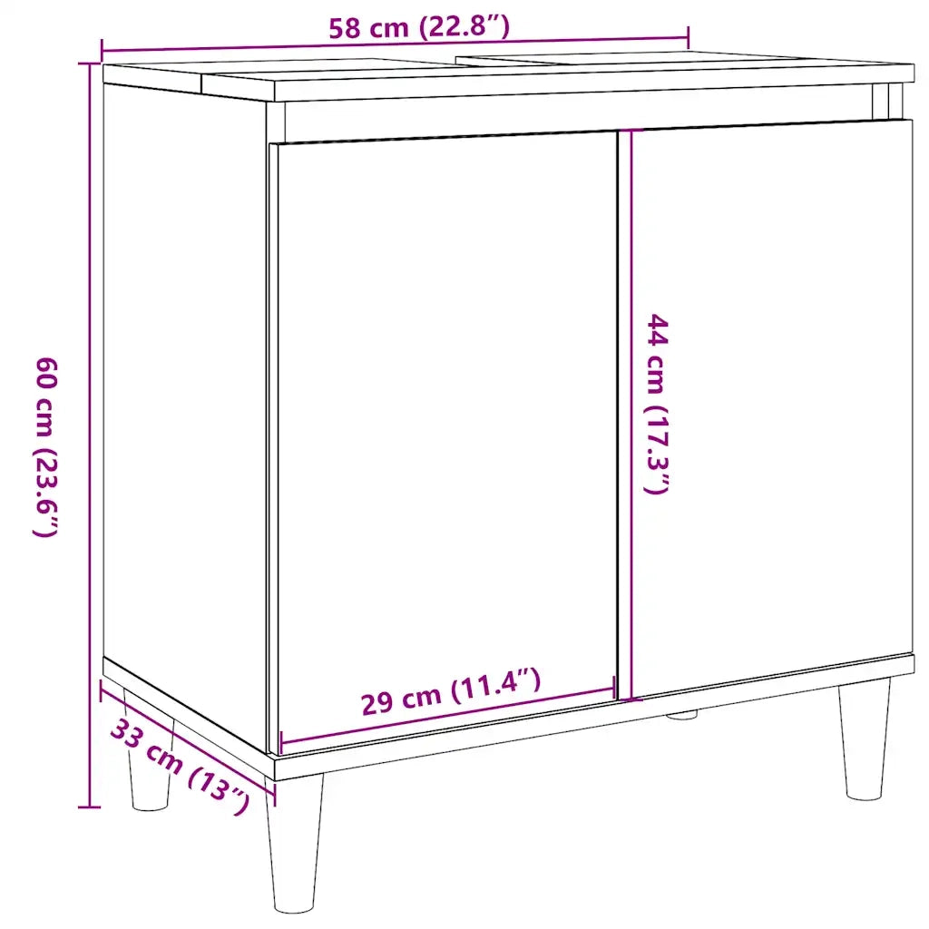 Mobile Lavabo Grigio Cemento 58x33x60 cm in Legno Multistrato