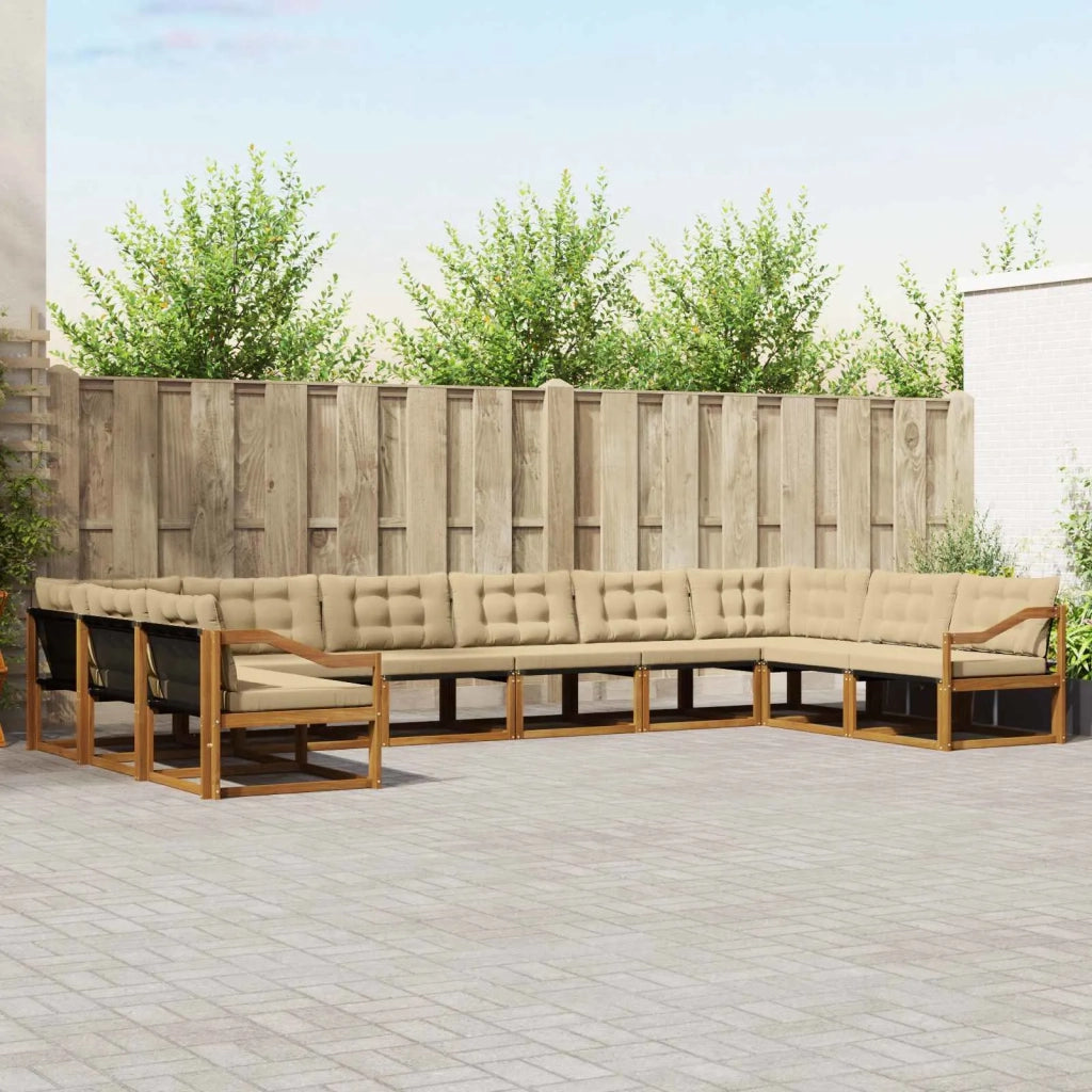 Set di divani da esterno con cuscino 10 pcs Naturale e Beige