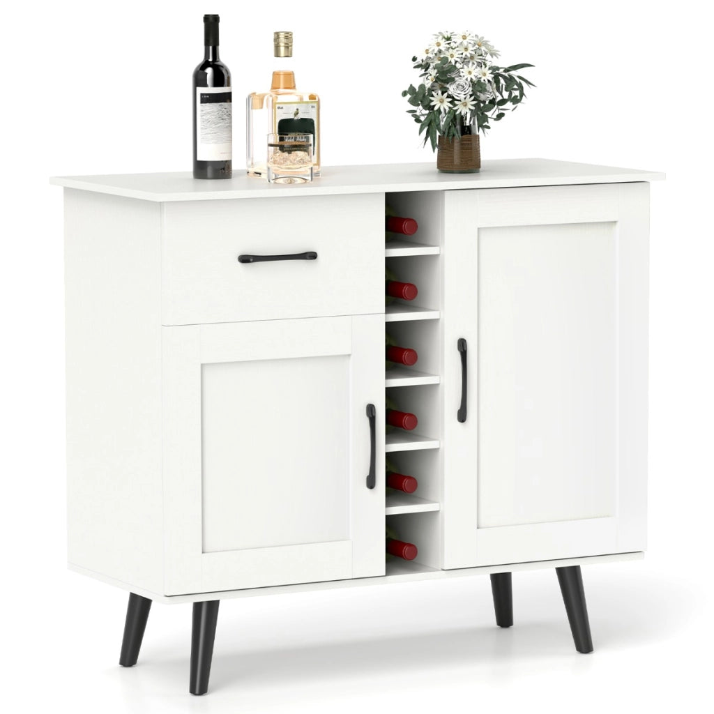 Credenza buffet-Armadio da cucina con cubi per vino da 6 bottiglie, Armadio da bar moderno con cassetto per cucina e soggiorno Bianco
