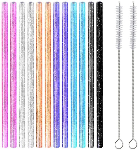 Set di canne da smoothie 12 pezzi - Riettes riciclabili - Set di canne per smoothie 2 pezzi - Riettes con glitter - Riettes spesse - Ideali per smoothies - Canne per drink