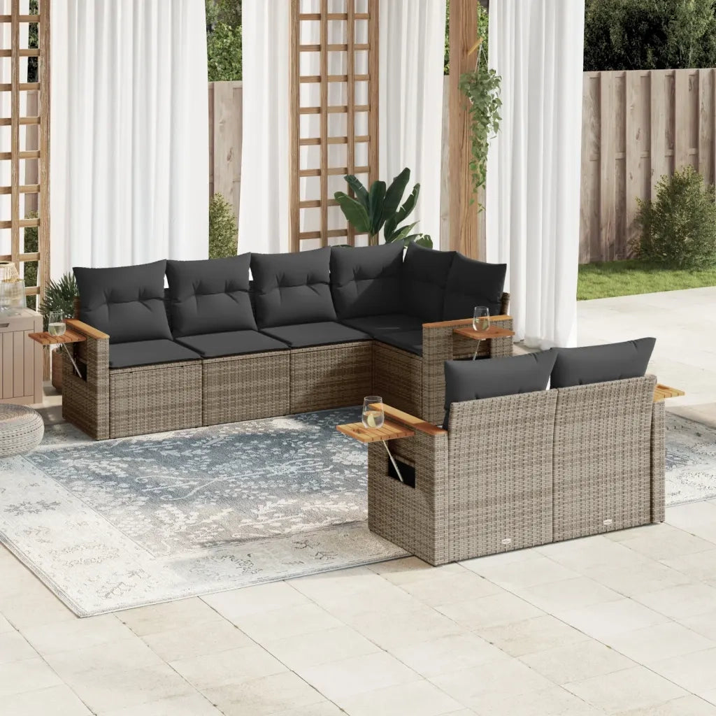 Set Divani da Giardino 7 pz con Cuscini Grigio in Polyrattan 3226984