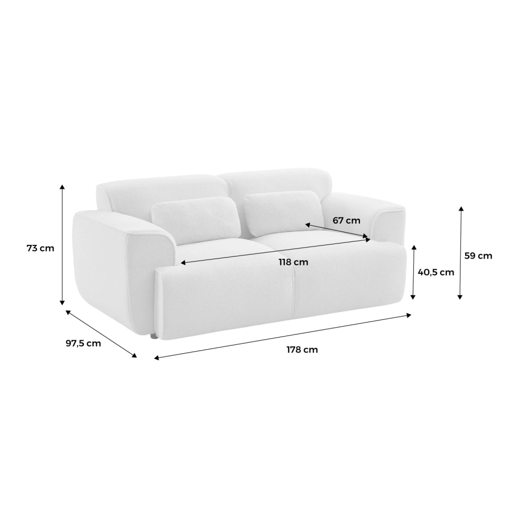Divano in tessuto bouclé, 2 posti, crema