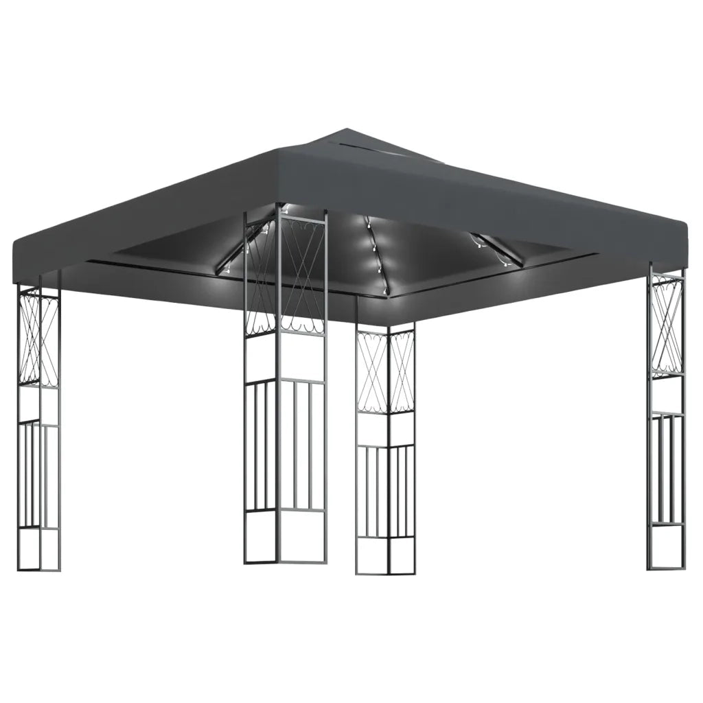 Gazebo | Pergolato con Stringa di Luci LED 3x3 m in Tessuto Antracite