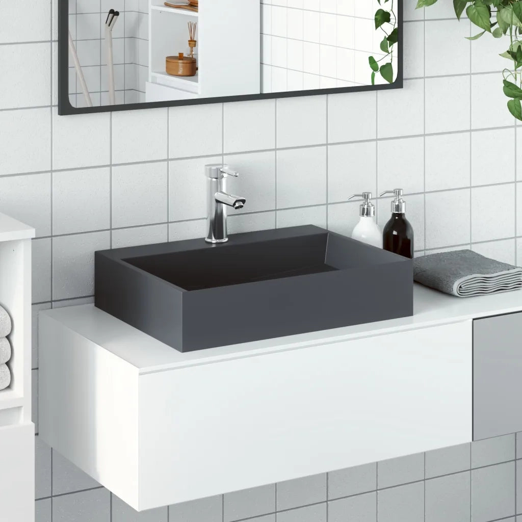 Lavandino-Lavabo-Lavello 50x38x11 cm Blocco in Marmo/Minerale Antracite