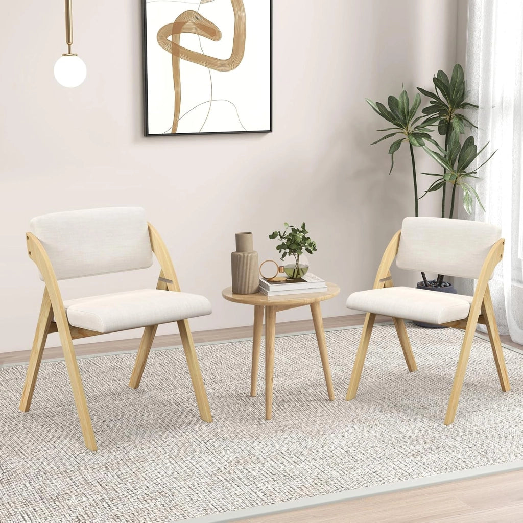 Set 2 Sedie da Pranzo, Sedia da Cucina Pieghevole con Gambe in Legno di Gomma, Sedile e Schienale Imbottiti, Sedia Portatile per Casa Ufficio Matrimonio, Portata 160 kg (Naturale)