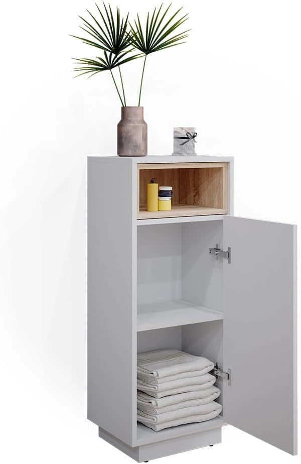 Mobiletto bagno Beatrice, Bianco, 38 x 93 cm, per la conservazione in bagno abbinabile alla serie Beatrice