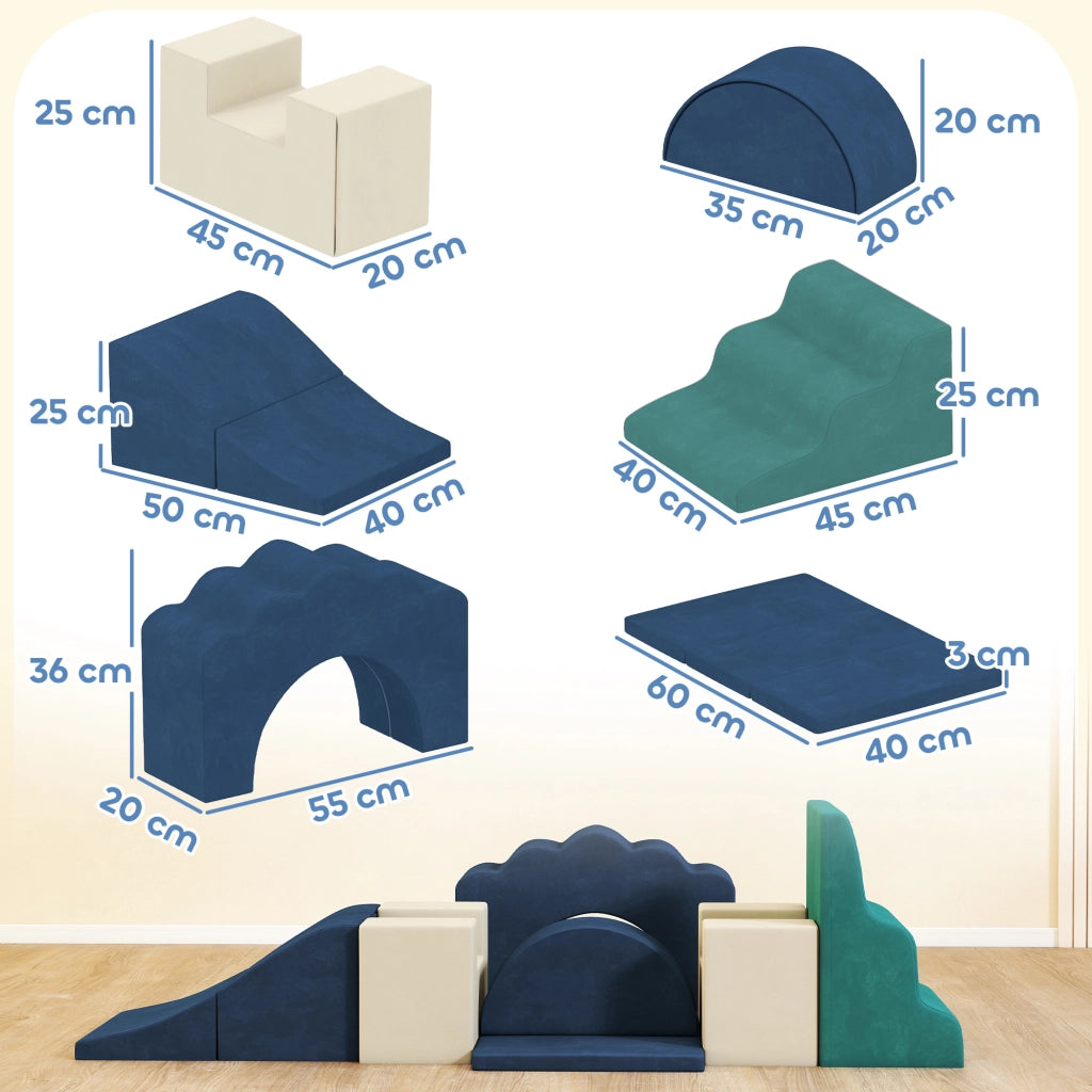 Set 7 Costruzioni Morbide per Bambini da 0,5-3 Anni con Base Antiscivolo in Schiuma e Velluto Blu