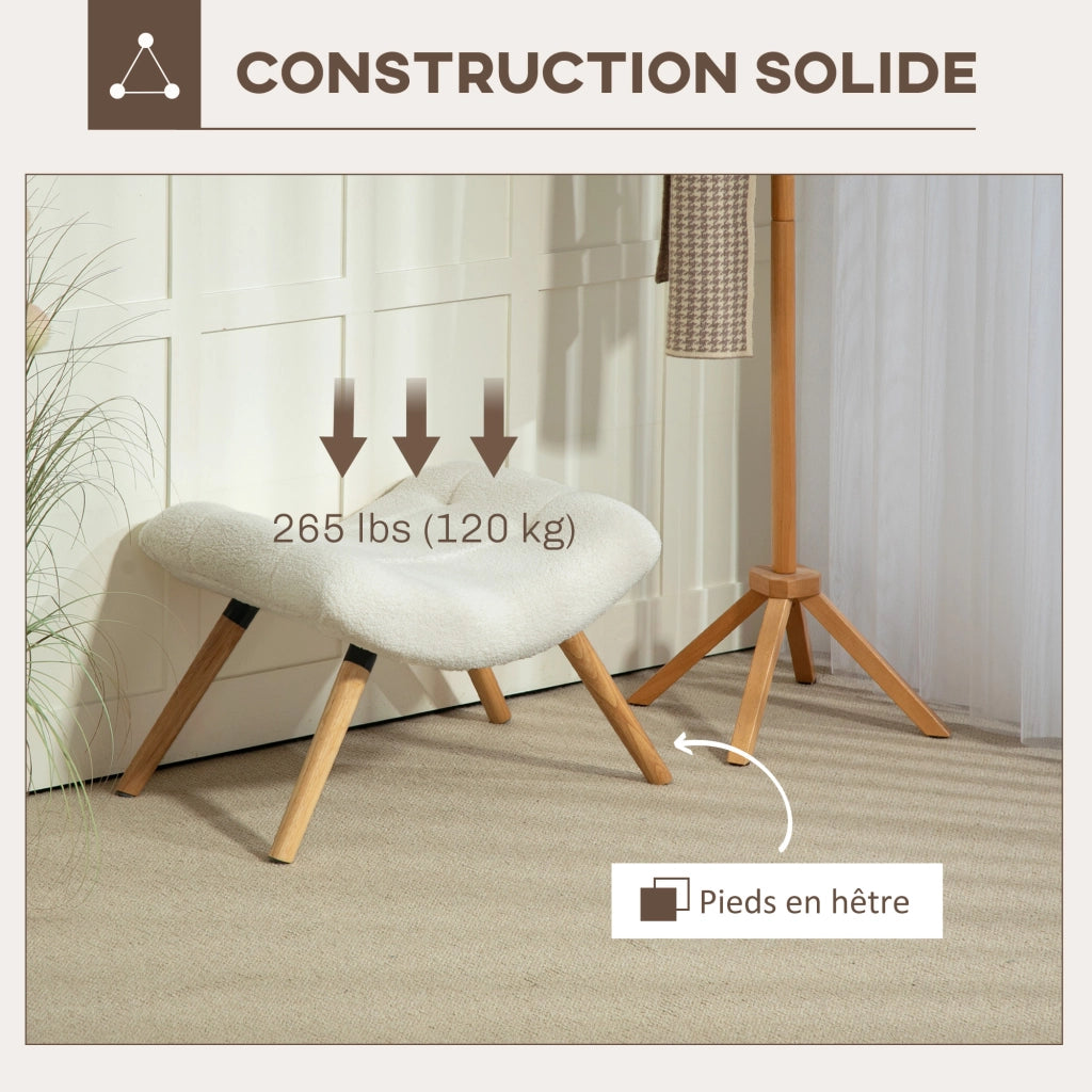 Pouf per salotto ¨C zephmum ¨C tessuto crema, gambe in legno