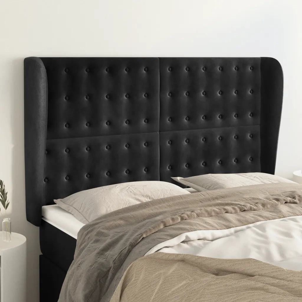 Testiera | Testata ad Orecchio Nera 147 x 23 x 118/128 cm in Velluto