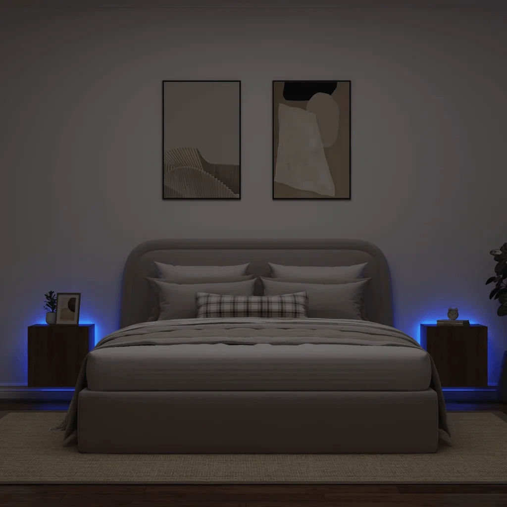 Mobili TV a Parete con Luci LED 2pz Rovere Marrone 40,5x35x40cm 837259
