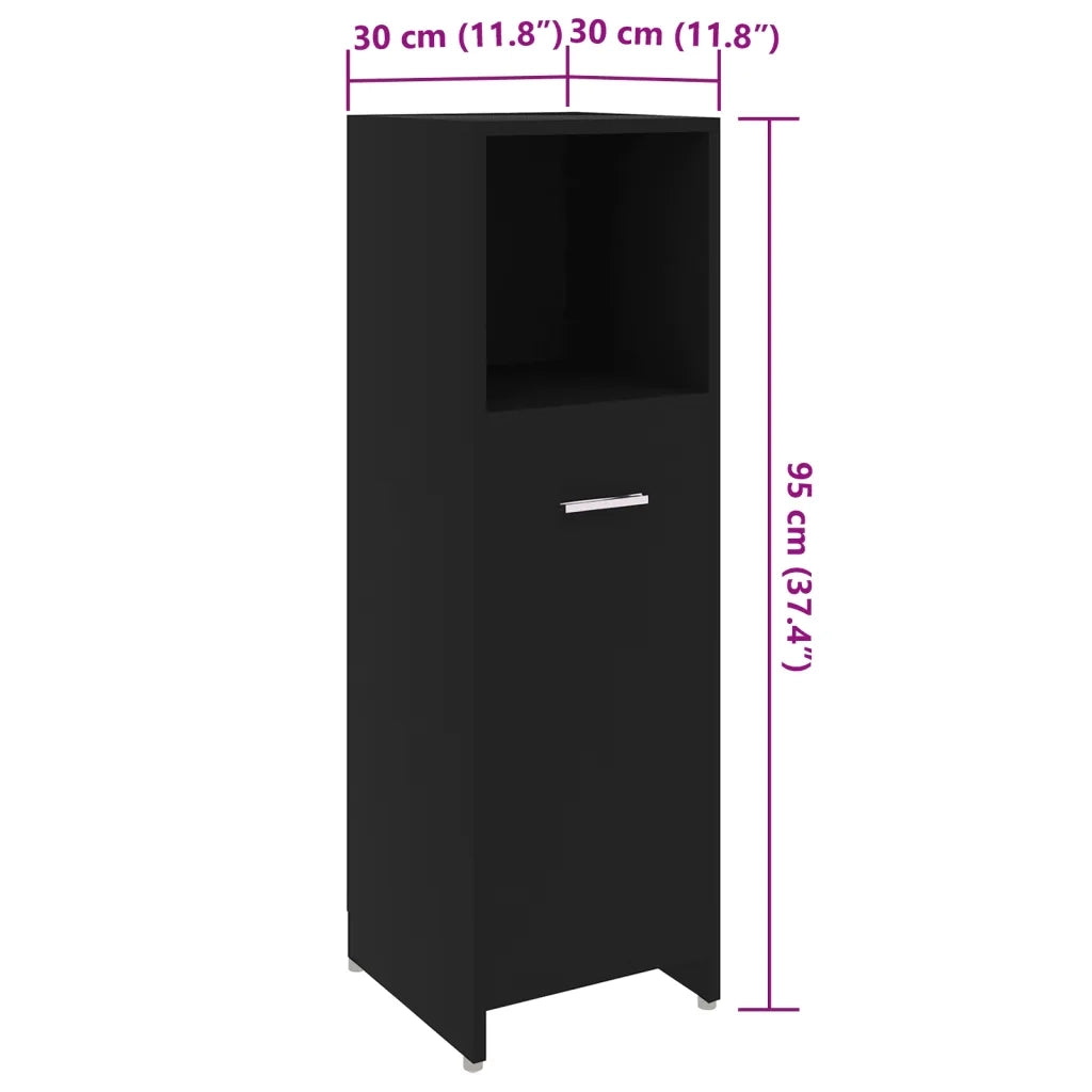 Mobile da Bagno Nero 30x30x95 cm in Legno Multistrato 802589