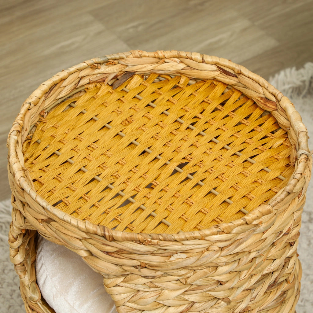 TIRAGRAFFI per gatti Ø40 x 50 cm in giacinto d'acqua e acciaio marrone con 2 cucce