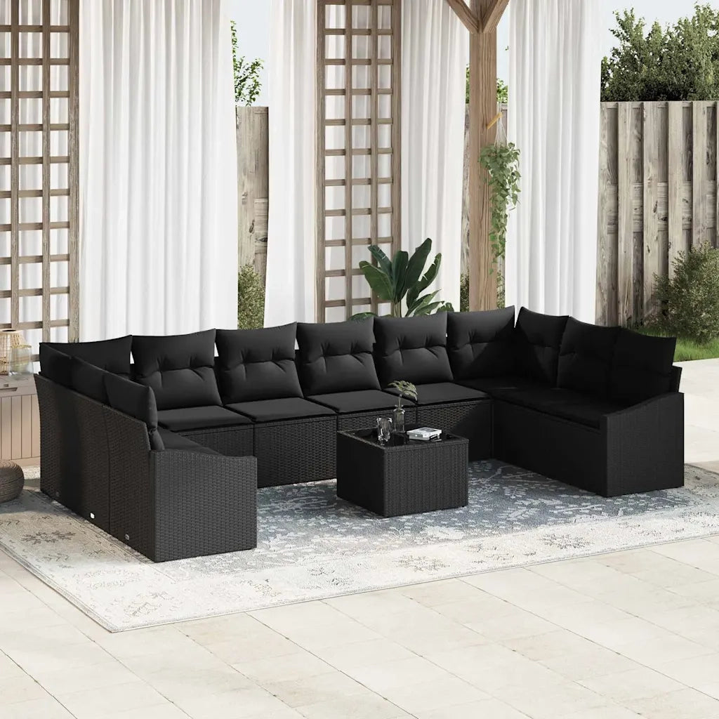 Set di divani con cuscino 11 pcs Nero polyrattan 3346913