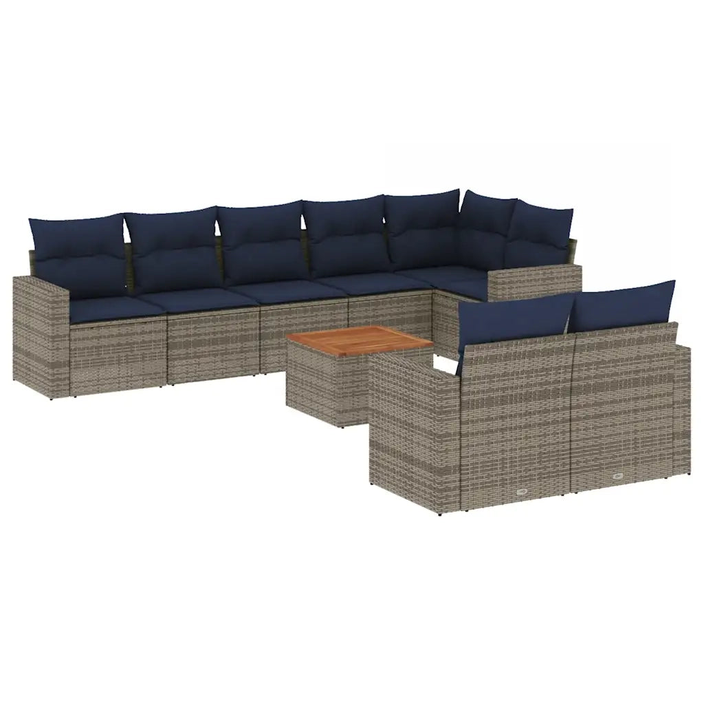 Set Divani da Giardino 9 pz con Cuscini Grigio in Polyrattan 3256544